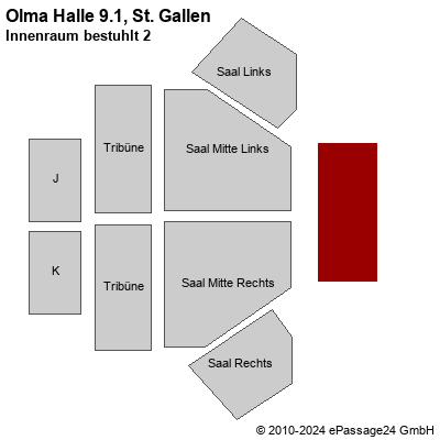 Saalplan Olma Halle 9.1, St. Gallen, Schweiz, Innenraum bestuhlt 2