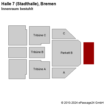 Saalplan Halle 7 (Stadthalle), Bremen, Deutschland, Innenraum bestuhlt
