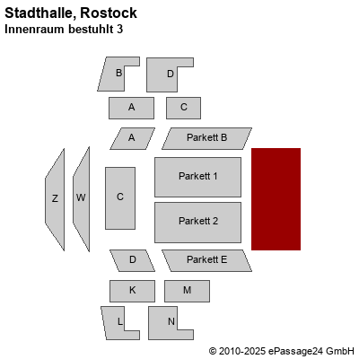 Saalplan Stadthalle, Rostock, Deutschland, Innenraum bestuhlt 3