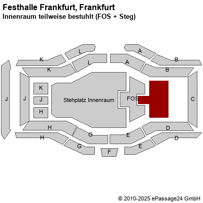 Saalplan Festhalle Frankfurt, Frankfurt, Deutschland, Innenraum teilweise bestuhlt (FOS + Steg)