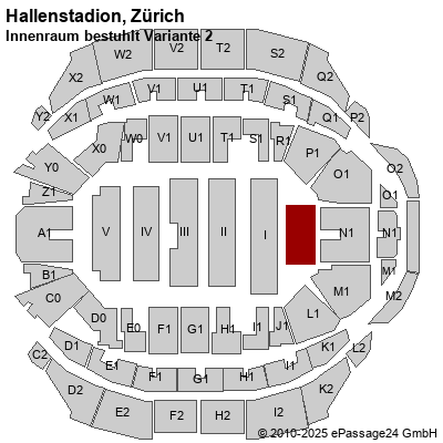 Saalplan Hallenstadion, Zürich, Schweiz, Innenraum bestuhlt Variante 2