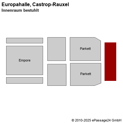 Saalplan Europahalle, Castrop-Rauxel, Deutschland, Innenraum bestuhlt