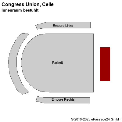 Saalplan Congress Union, Celle, Deutschland, Innenraum bestuhlt