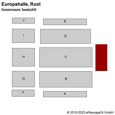Saalplan Europahalle, Rust, Deutschland, Innenraum bestuhlt
