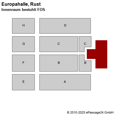 Saalplan Europahalle, Rust, Deutschland, Innenraum bestuhlt FOS