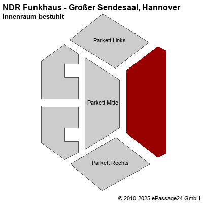 Saalplan NDR Funkhaus - Großer Sendesaal, Hannover, Deutschland, Innenraum bestuhlt
