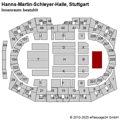 Saalplan Hanns-Martin-Schleyer-Halle, Stuttgart, Deutschland, Innenraum bestuhlt