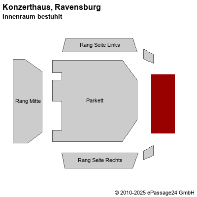 Saalplan Konzerthaus, Ravensburg, Deutschland, Innenraum bestuhlt
