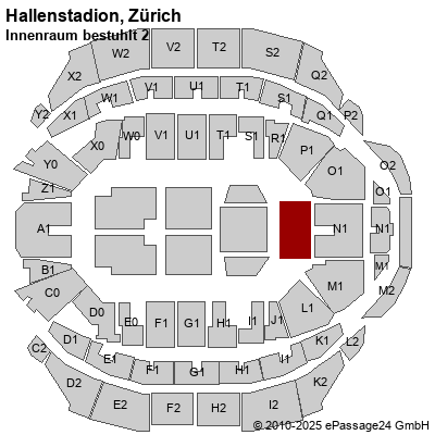 Saalplan Hallenstadion, Zürich, Schweiz, Innenraum bestuhlt 2