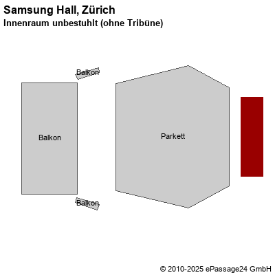 Saalplan Samsung Hall, Zürich, Schweiz, Innenraum unbestuhlt (ohne Tribüne)