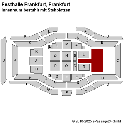 Saalplan Festhalle Frankfurt, Frankfurt, Deutschland, Innenraum bestuhlt mit Stehplätzen