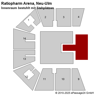 Saalplan Ratiopharm Arena, Neu-Ulm, Deutschland, Innenraum bestuhlt mit Stehplätzen