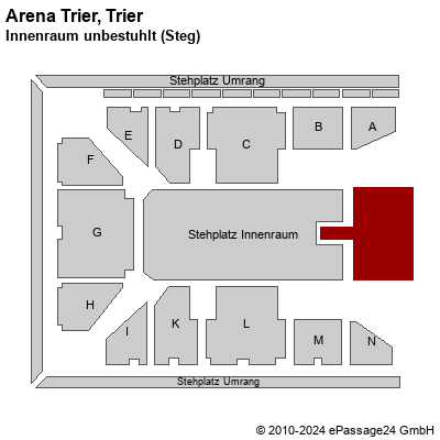 Saalplan Arena Trier, Trier, Deutschland, Innenraum unbestuhlt (Steg)