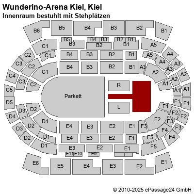 Saalplan Wunderino-Arena Kiel, Kiel, Deutschland, Innenraum bestuhlt mit Stehplätzen