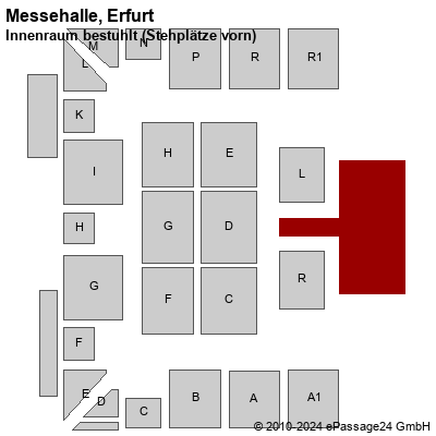 Saalplan Messehalle, Erfurt, Deutschland, Innenraum bestuhlt (Stehplätze vorn)