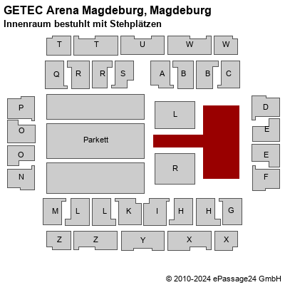 Saalplan GETEC Arena Magdeburg, Magdeburg, Deutschland, Innenraum bestuhlt mit Stehplätzen