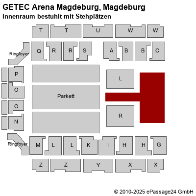 Saalplan GETEC Arena Magdeburg, Magdeburg, Deutschland, Innenraum bestuhlt mit Stehplätzen