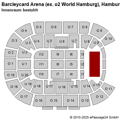 Saalplan Barcleycard Arena (ex. o2 World Hamburg), Hamburg, Deutschland, Innenraum bestuhlt