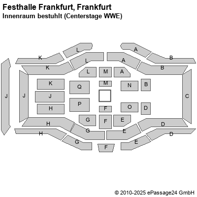 Saalplan Festhalle Frankfurt, Frankfurt, Deutschland, Innenraum bestuhlt (Centerstage WWE)