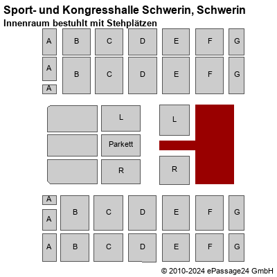 Saalplan Sport- und Kongresshalle Schwerin, Schwerin, Deutschland, Innenraum bestuhlt mit Stehplätzen