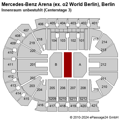 Saalplan Mercedes-Benz Arena (ex. o2 World Berlin), Berlin, Deutschland, Innenraum unbestuhlt (Centerstage 3)