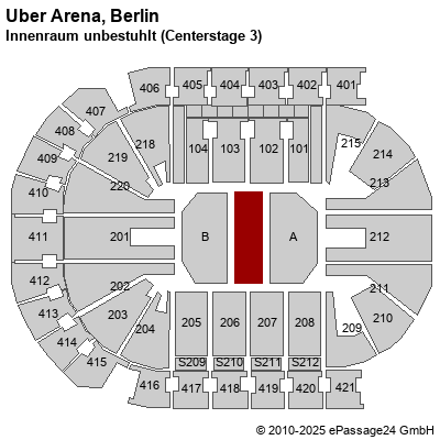 Saalplan Mercedes-Benz Arena (ex. o2 World Berlin), Berlin, Deutschland, Innenraum unbestuhlt (Centerstage 3)