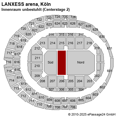 Saalplan LANXESS arena, Köln, Deutschland, Innenraum unbestuhlt (Centerstage 2)