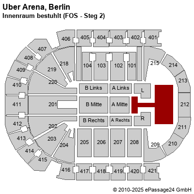 Saalplan Mercedes-Benz Arena (ex. o2 World Berlin), Berlin, Deutschland, Innenraum bestuhlt (FOS - Steg 2)