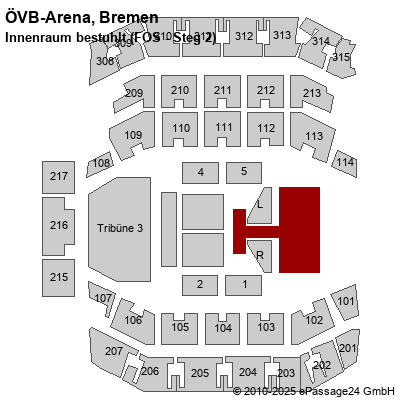 Saalplan ÖVB-Arena, Bremen, Deutschland, Innenraum bestuhlt (FOS - Steg 2)