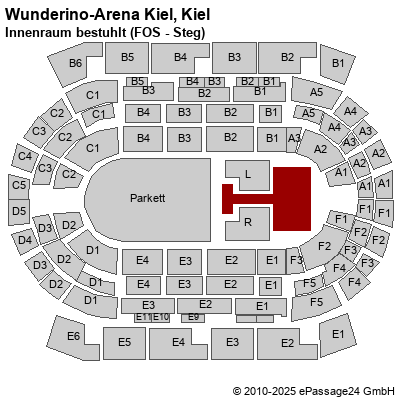 Saalplan Wunderino-Arena Kiel, Kiel, Deutschland, Innenraum bestuhlt (FOS - Steg)