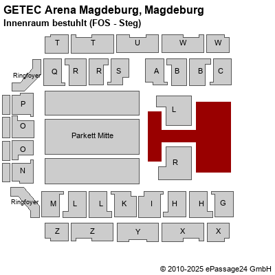 Saalplan GETEC Arena Magdeburg, Magdeburg, Deutschland, Innenraum bestuhlt (FOS - Steg)