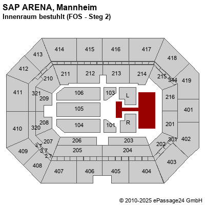 Saalplan SAP ARENA, Mannheim, Deutschland, Innenraum bestuhlt (FOS - Steg 2)