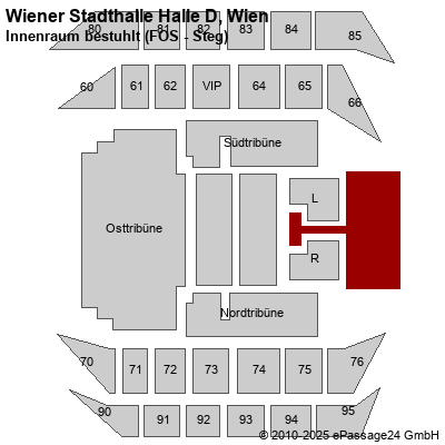 Saalplan Wiener Stadthalle Halle D, Wien, Österreich, Innenraum bestuhlt (FOS - Steg)