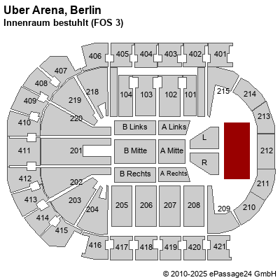 Saalplan Mercedes-Benz Arena (ex. o2 World Berlin), Berlin, Deutschland, Innenraum bestuhlt (FOS 3)