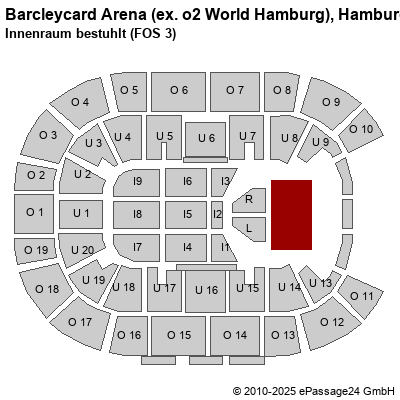 Saalplan Barcleycard Arena (ex. o2 World Hamburg), Hamburg, Deutschland, Innenraum bestuhlt (FOS 3)