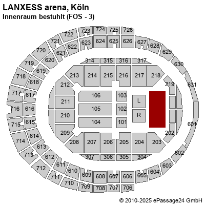 Saalplan LANXESS arena, Köln, Deutschland, Innenraum bestuhlt (FOS - 3)