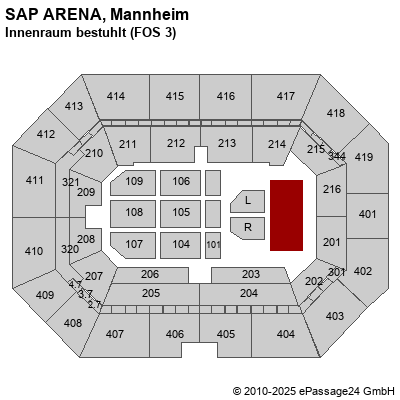 Saalplan SAP ARENA, Mannheim, Deutschland, Innenraum bestuhlt (FOS 3)