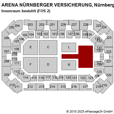 Saalplan ARENA NÜRNBERGER VERSICHERUNG, Nürnberg, Deutschland, Innenraum bestuhlt (FOS 2)