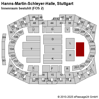 Saalplan Hanns-Martin-Schleyer-Halle, Stuttgart, Deutschland, Innenraum bestuhlt (FOS 2)