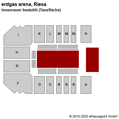 Saalplan erdgas arena, Riesa, Deutschland, Innenraum bestuhlt (Tanzfläche)