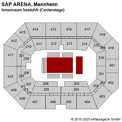 Saalplan SAP ARENA, Mannheim, Deutschland, Innenraum bestuhlt (Centerstage)