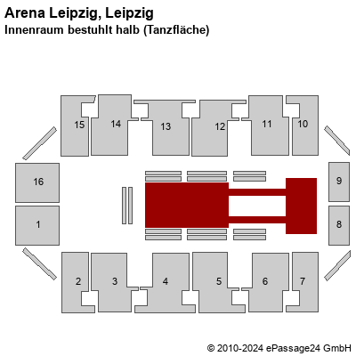 Saalplan Arena Leipzig, Leipzig, Deutschland, Innenraum bestuhlt halb (Tanzfläche)