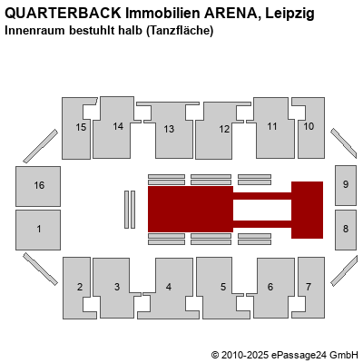 Saalplan Arena Leipzig, Leipzig, Deutschland, Innenraum bestuhlt halb (Tanzfläche)