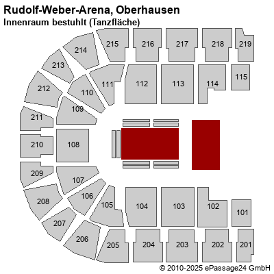 Saalplan König-Pilsener-ARENA, Oberhausen, Deutschland, Innenraum bestuhlt (Tanzfläche)