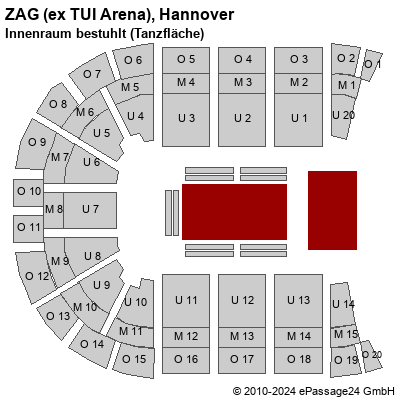 Saalplan ZAG (ex TUI Arena), Hannover, Deutschland, Innenraum bestuhlt (Tanzfläche)