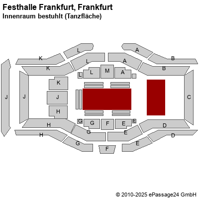 Saalplan Festhalle Frankfurt, Frankfurt, Deutschland, Innenraum bestuhlt (Tanzfläche)