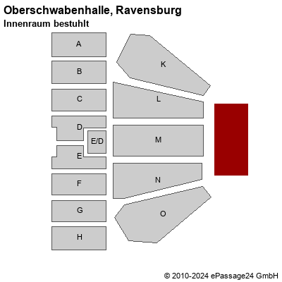 Saalplan Oberschwabenhalle, Ravensburg, Deutschland, Innenraum bestuhlt