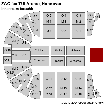 Saalplan TUI Arena, Hannover, Deutschland, Innenraum bestuhlt