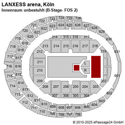 Saalplan LANXESS arena, Köln, Deutschland, Innenraum unbestuhlt (B-Stage- FOS 2)