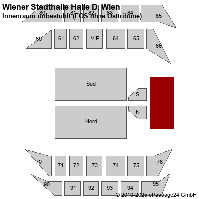 Saalplan Wiener Stadthalle Halle D, Wien, Österreich, Innenraum unbestuhlt (FOS ohne Osttribüne)